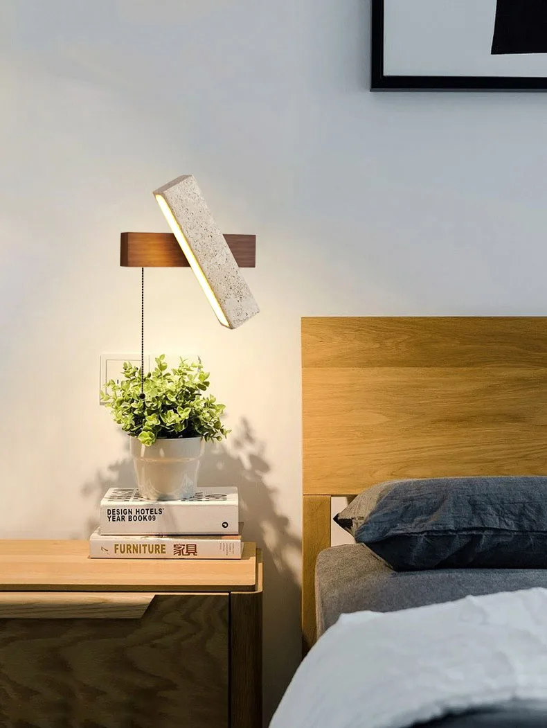 Switch LED Wall Lamp Natural Stone Wood Rotatable