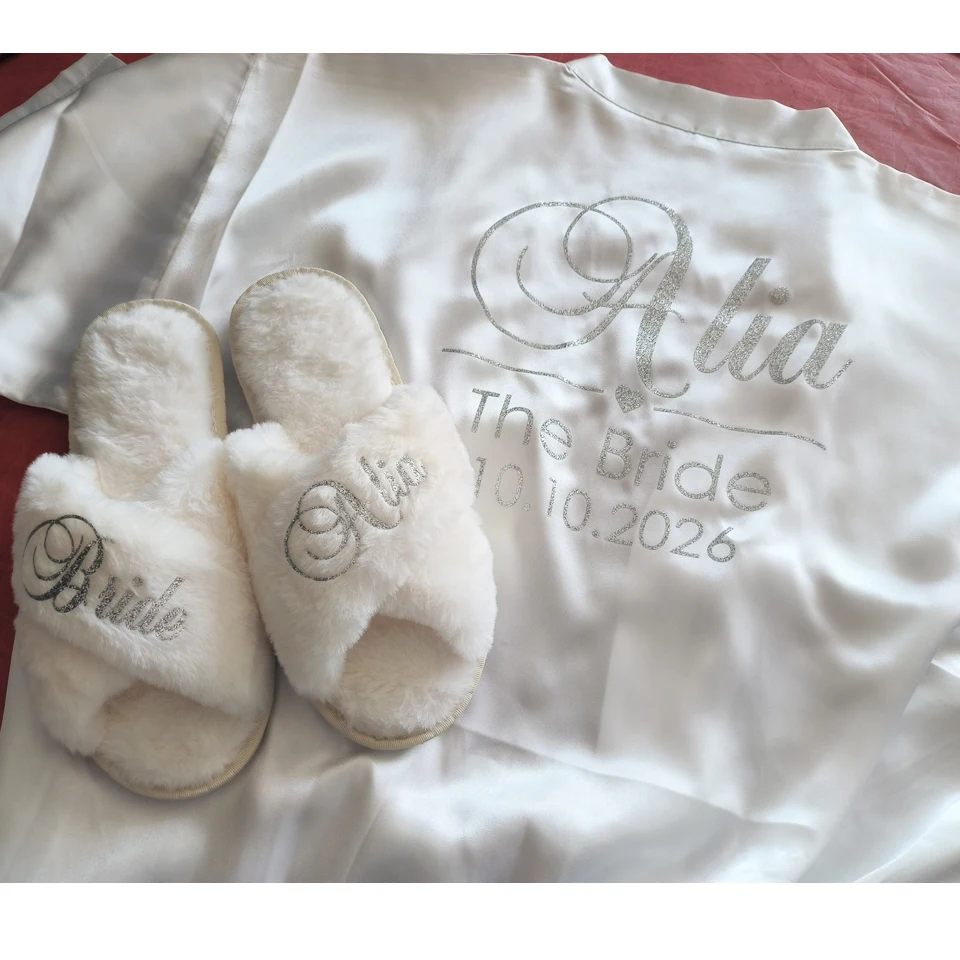 Customizable Personalized Robe for Bride Bridesmaid with Name And Date Birthday Party Gown Add Any Text Bathrobe - Unique Giftin