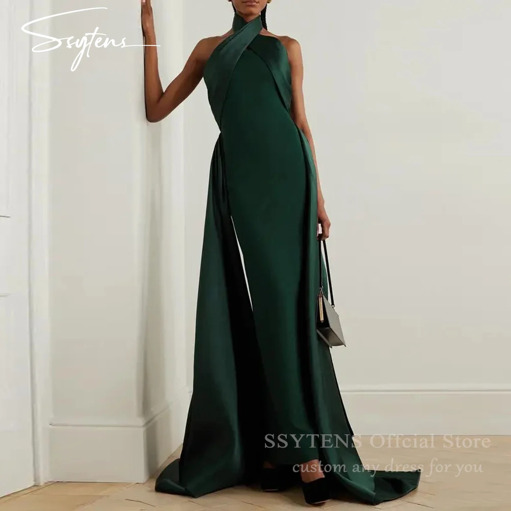 Elegant Green Halter Party Gowns Saudi Arabia Modern Long Wedding Evening Dresses 2024 Formal Sleeveless Special Occasion Gown