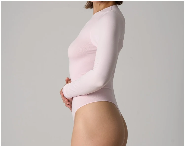 VITALINOVO Damen-Body mit Rundhalsausschnitt und langen Ärmeln, Basic Slim Fit, bequem, leicht, zum Schichten, sexy Tanga-Top, Herbst-Winter-Outfits – Detail 2