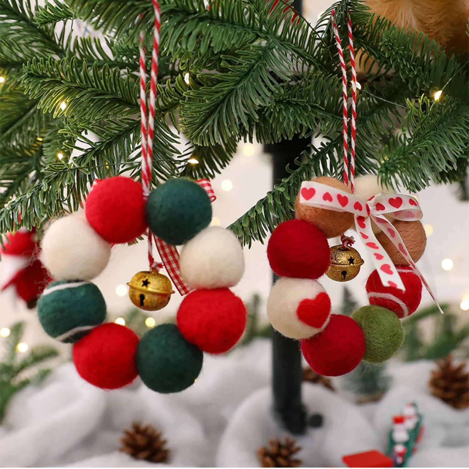 

2025 Christmas Tree Pendant Exquisite Handmade Felt Flower Wreath Cedar Pendant Navidad New Year Party Decoration Accessories