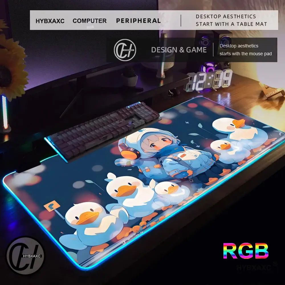 

HYBXAXC Girls and Duck Mouse Pad RGB Gaming Mouse Pad Desk Mat HD Gamer Large LED Light XXL 80X40 Mouse Pad