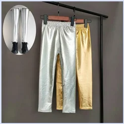 Gold Silver Legging Kids Pants Girls Spring Autumn Children Elastic Faux Leather Leggings Skinny Pencil Pants Girl Leggings