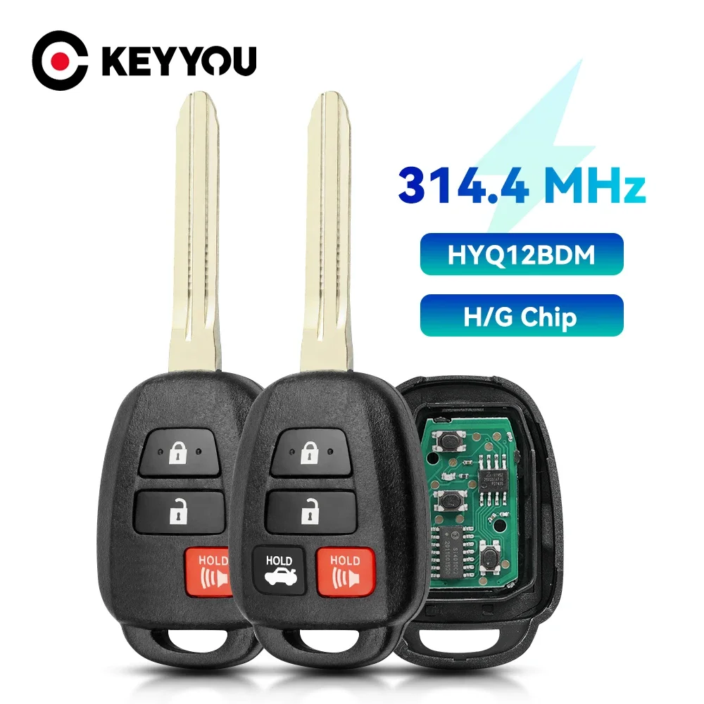 KEYYOU 3/4 Button Remote Car Key 314.4Mhz For Toyota Camry 2012-2016 Corolla 2014-2017 with G H Chip HYQ12BDM HYQ12BEL