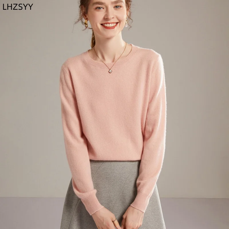 

LHZSYY 100% Cashmere Sweater Ladies Round Neck Pullover Fall/Winter 2024 High-End Tops Warm Pure Goat Cashmere Loose Base Shirt