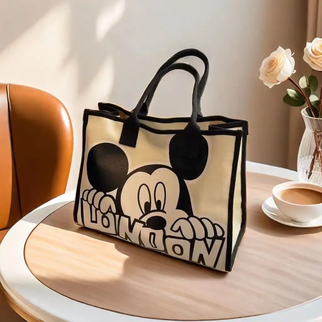 

New letter Mickey handbag canvas bag women's large capacity shopping bag college student lightweight shoulder tote bag