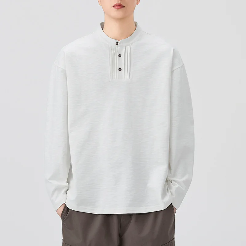 

Осень 202, новая мода, мужские однотонные пуговицы с круглым вырезом и длинным рукавом, повседневные модные свободные простые базовые пуловеры, мужские толстовки