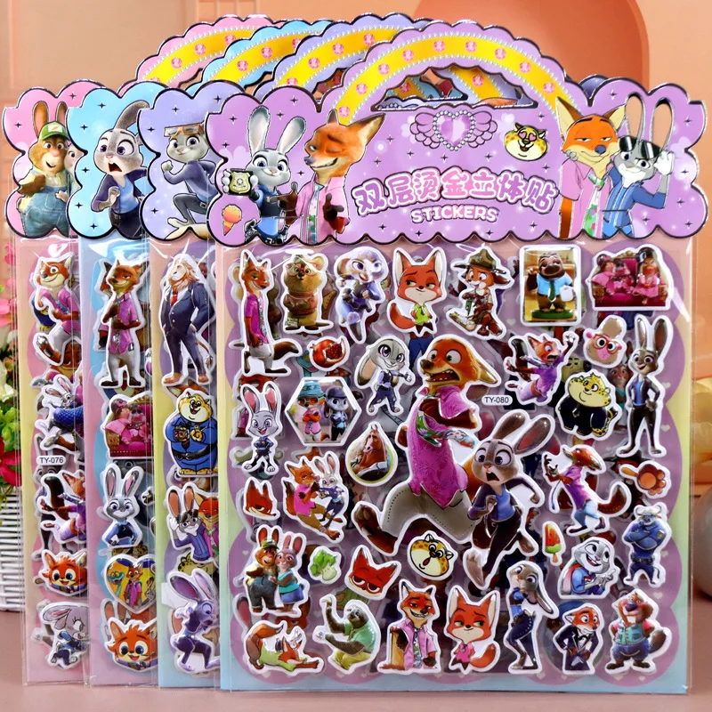 

30PCS In Stock Zootopia Stationery Stickers 3d Stereoscopic Children'S Cartoon Double Layer Stickers Animated Movie Stickers