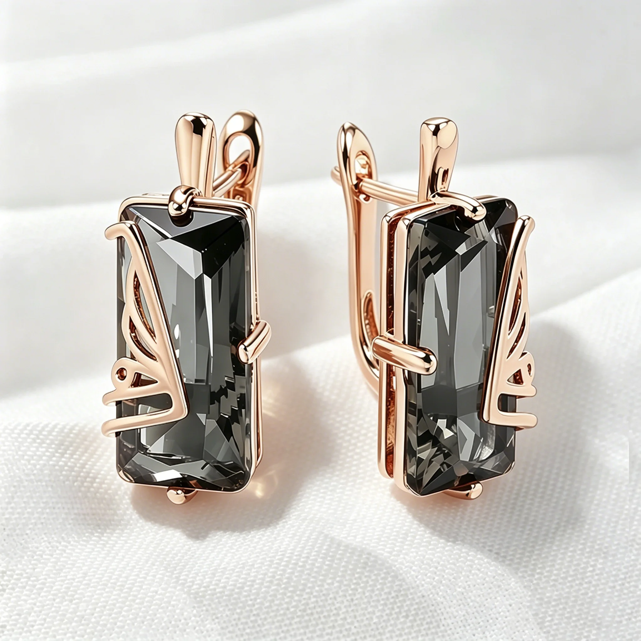Wbmqda 24*10mm Square Gray Stone Long Drop Earrings For Women 585 Rose Gold Color Luxury Holiday Party Jewelry Gifts