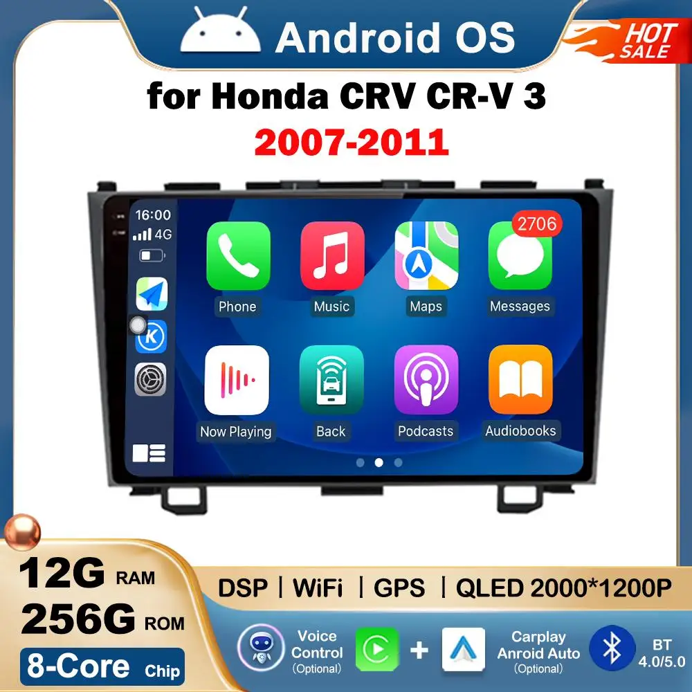 

Android OS Wireless Carplay Auto Car Radio for Honda CRV CR-V 3 2007 - 2011 Multimedia Player Navigation GPS Head Unit HD Screen