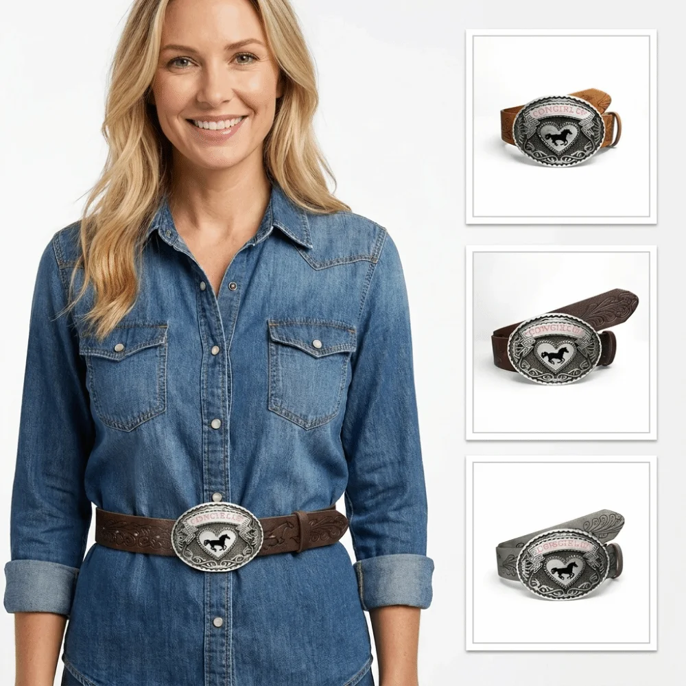 Fashion COWGIRL UP Western Cowgirl Belt Luxury Design Trendy Brand Floral Embossed Belt PU Waist Belt for Women Spice Girls