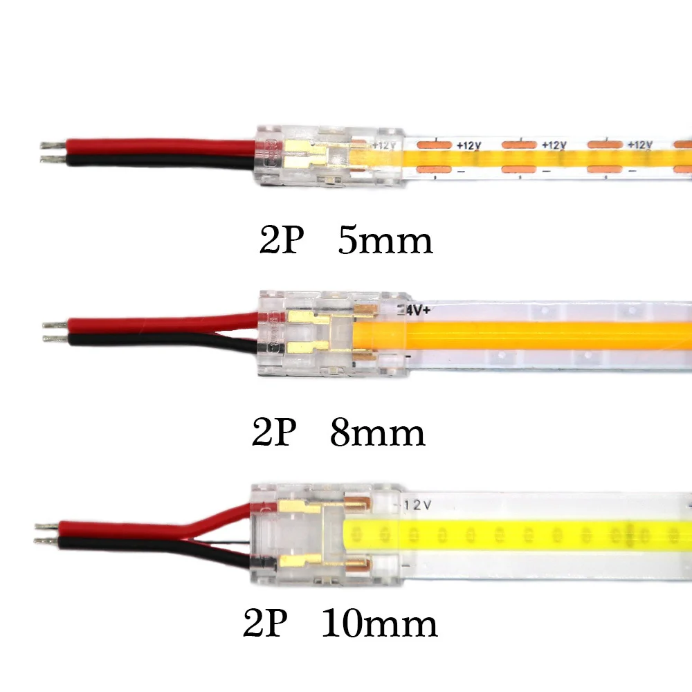 COB Strip to Wire LED Connectors 5 8 10mm Connection Solderless For CCT FCOB RGB LED Strip Lights 2 3 4 Pin Connector With Wire