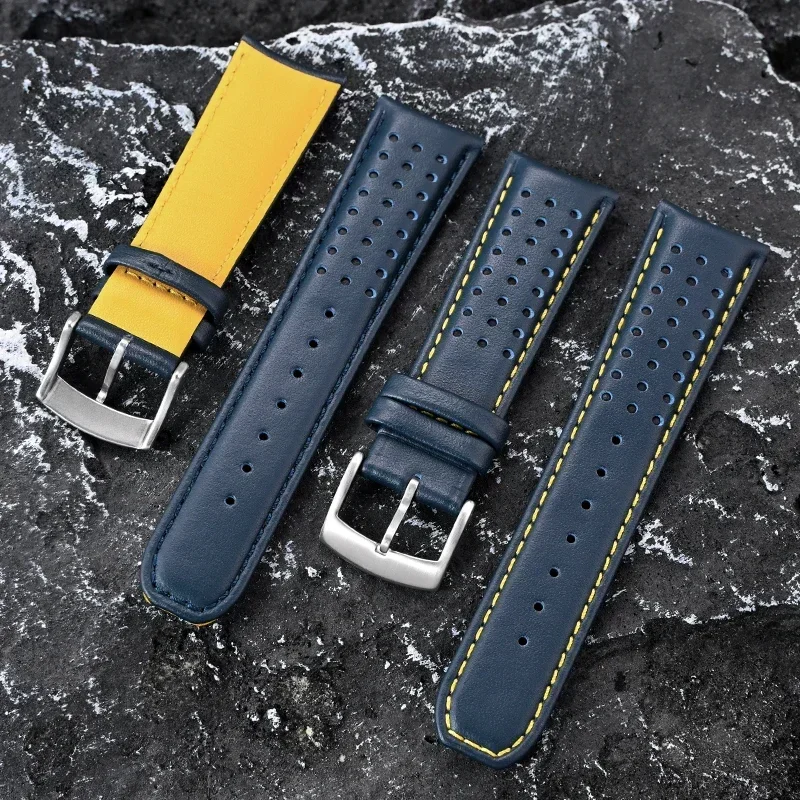 22mm 23mm Genuine-Leather Strap for Citizen Blue Angels Series Arc Curved End Cowhide Watch Band for Blancpain Fifty Fathoms