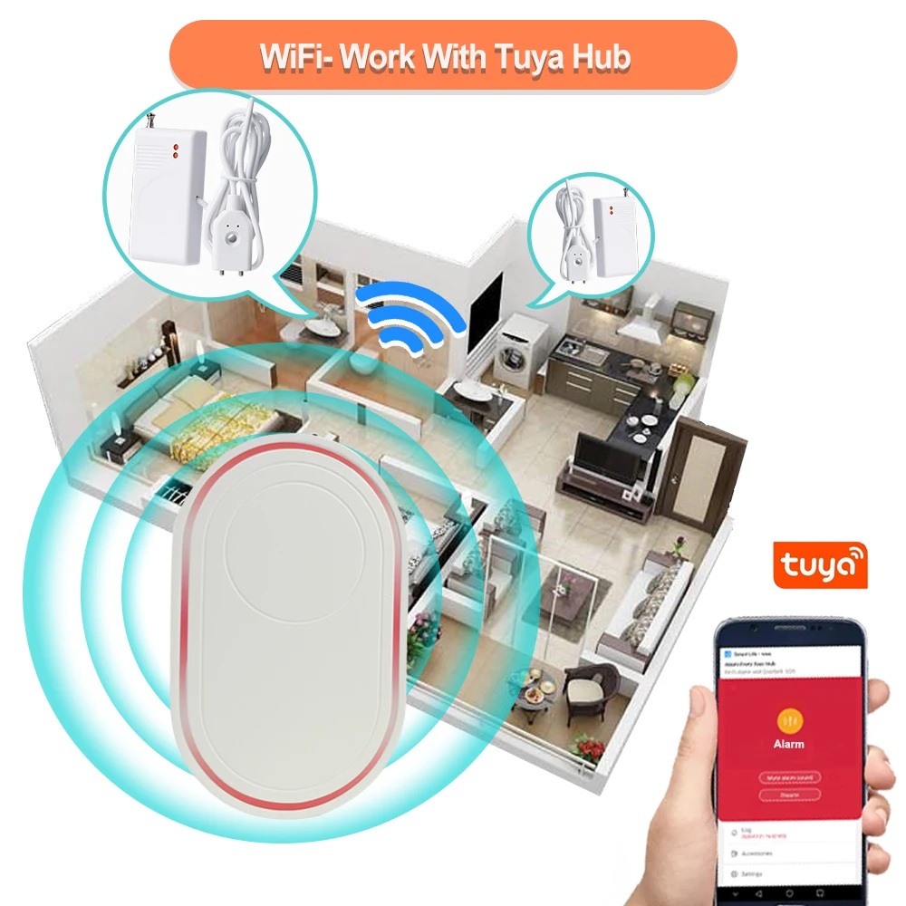 Topvico Water Sensors for Leaks WiFi Basement Sump Pump Water Alarm Tuya Smart APP Notification, 5 Levels Volume