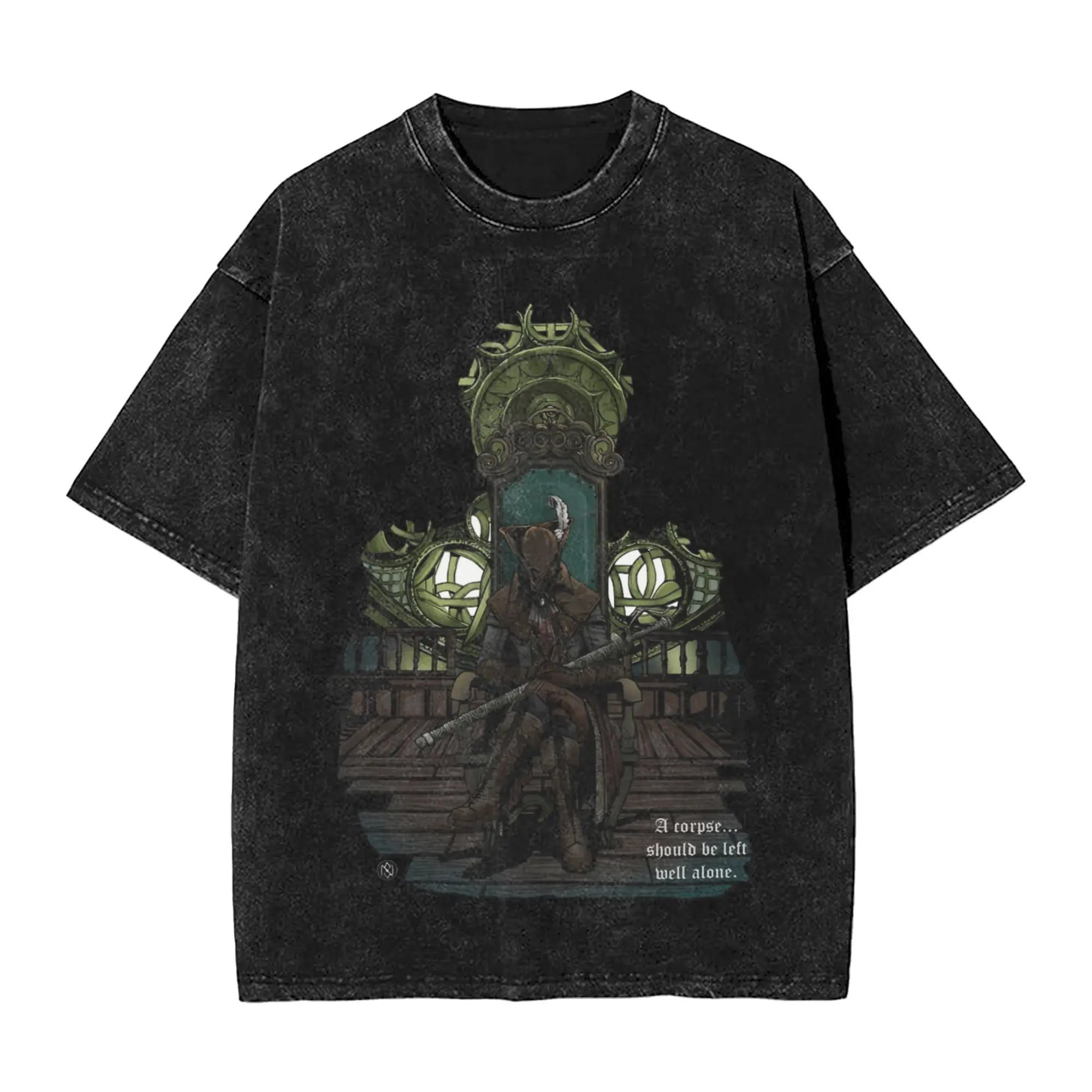 Hip Hop Washed Kurzarm Street Herren und Damen Neuartiges Muster bedrucktes Top T-Shirt Bloodborne Dark Souls T-Shirt Y2k Top
