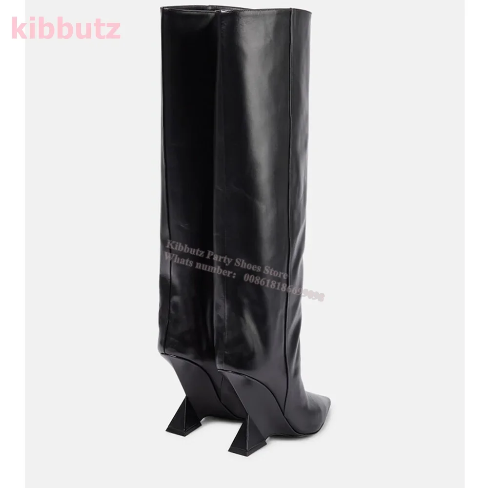 Suede Boots Knee High Strange Heel Solid Color Genuine Leather Pointy Slip-On Fashion Party Dress Women Shoes Luxury Elegant New