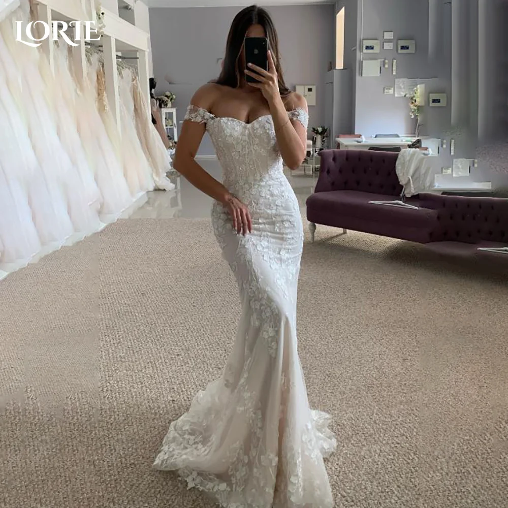 LORIE Vintage 3D Flowers Mermaid Wedding Dresses Shiny Sweetheart Detachable Train Bridal Gown Princess Bride Dress Customized image 4