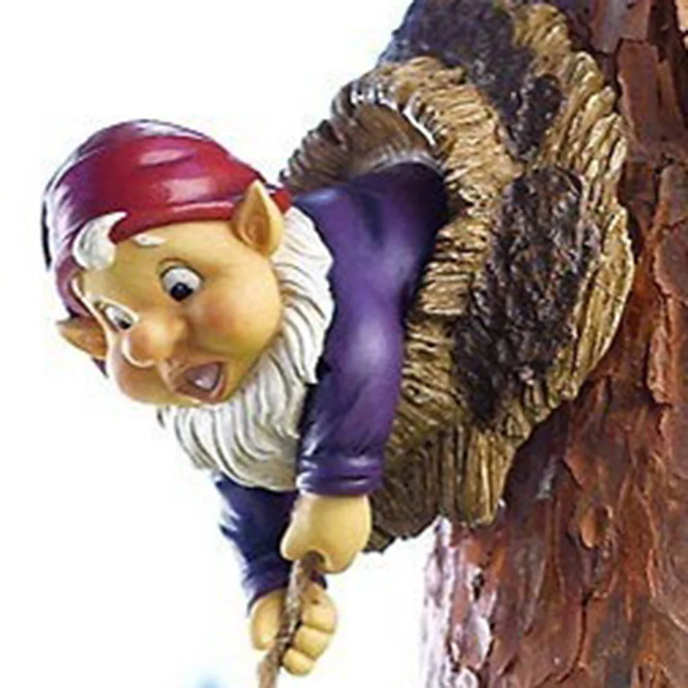 Gnome Tree Hugger Ornament Resin Mini Gnome Tree Sculpture Creative Climbing Gnome Statue for Outside Yard Lawn