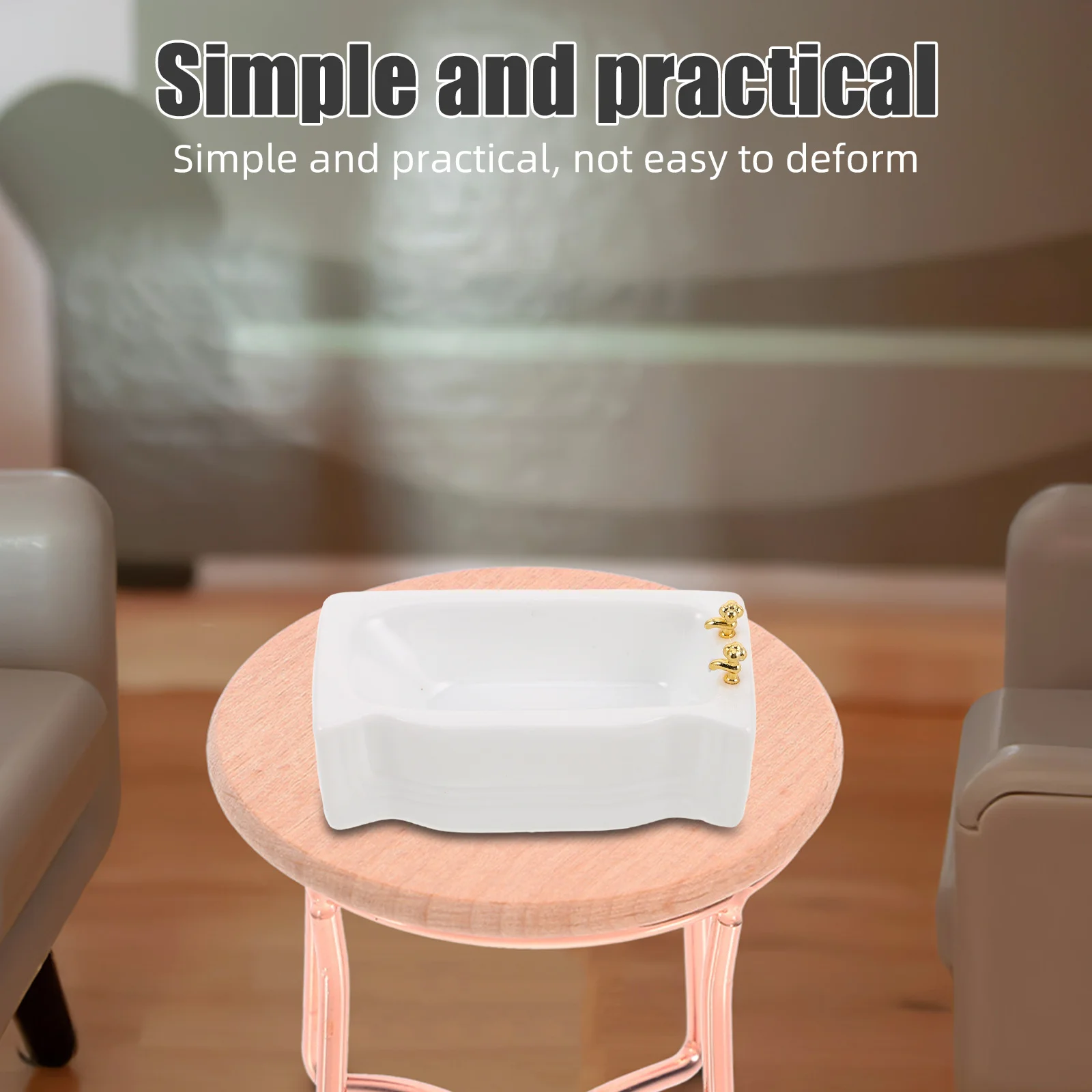 

1:12 Scale Mini Ceramic Bathtub White Square Bathroom Fixture for Dollhouse Decor Accessories and Interior Detailing