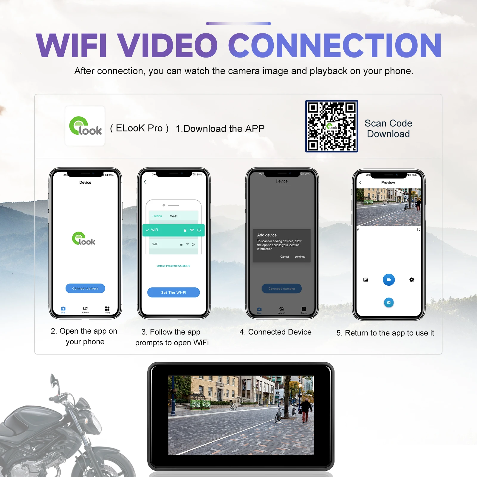 Podofo 5 Zoll Motorrad-Armaturenbrett Kabelloses Carplay Android Auto Tragbarer Smart-Player Navigationsbildschirm Stereo-Radio Armaturenbrett Smart-Fahrsysteme IPX8 Wasserdicht Schleifenaufnahme
