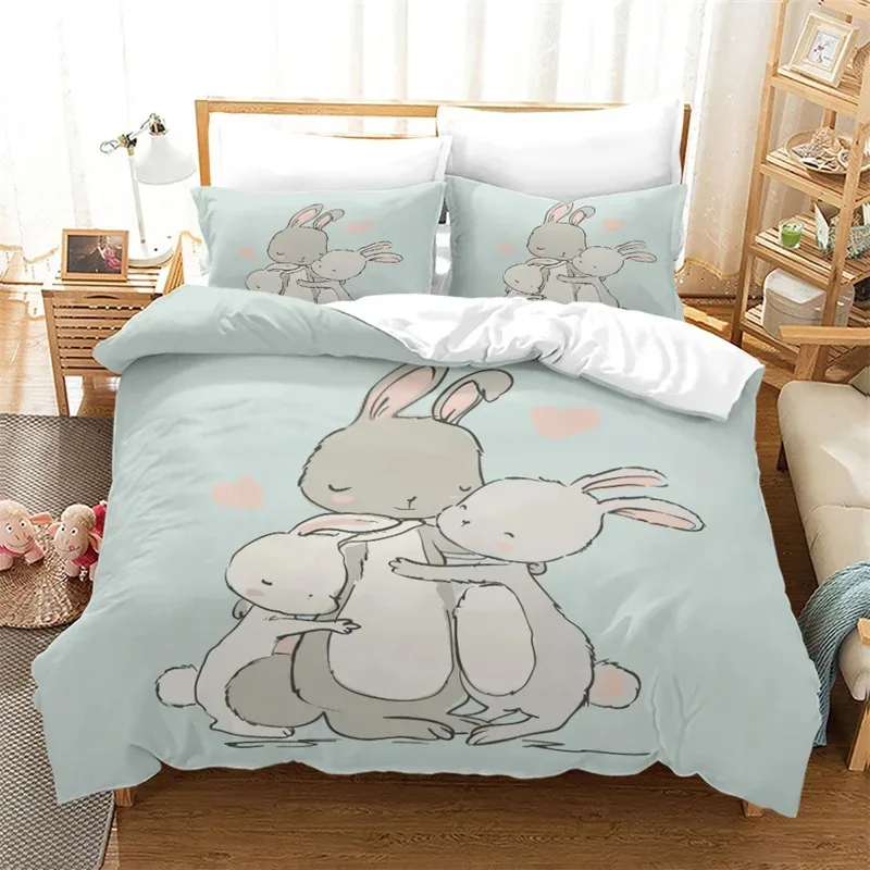 

Cartoon Rabbit Duvet Cover Set Cute Bunny Bedding Set for Children Girsl Women Gifts Quilt Cover Comforter Cover with Pillowcase