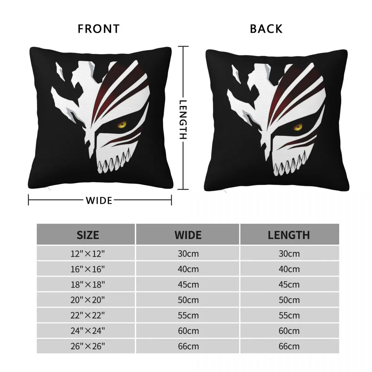 Bleach Ichigo Kurosaki Hollow Mask Square Pillowcase Polyester Linen Velvet Printed Zip Decor Pillow Case Sofa Cushion Cover