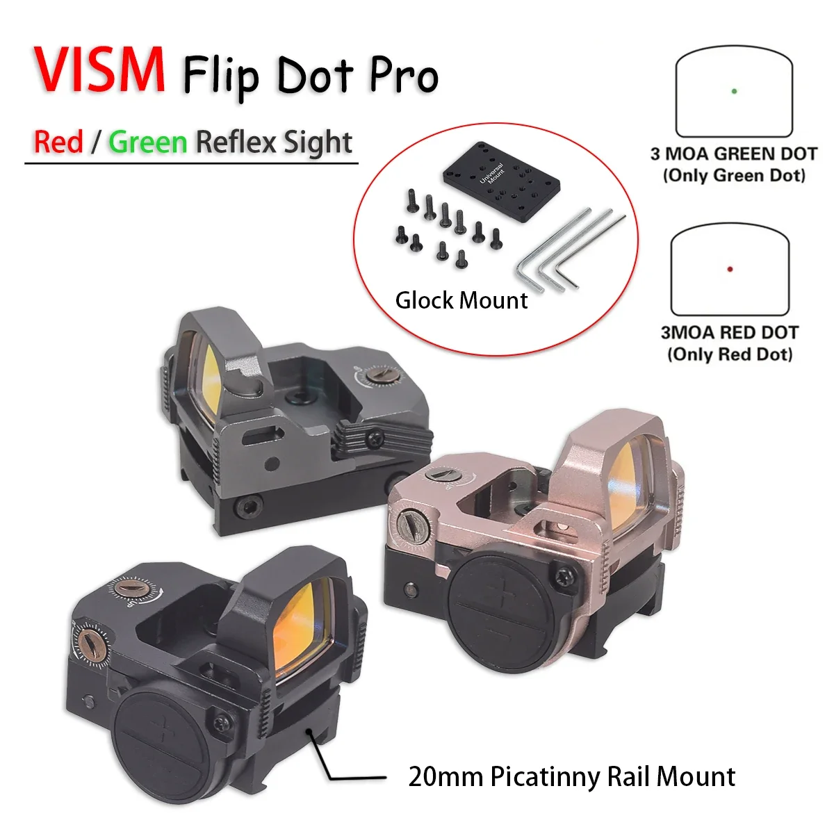 Trijicon-mira telescópica RMR VISM para Glock 17, visor de punto rojo abatible hacia arriba, visor de reflejo óptico, Riel de 20mm, 1913