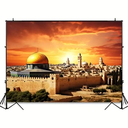 1 piece of Jerusalem background, Bethlehem photography background, sunset dome rock background, party room decoration banner