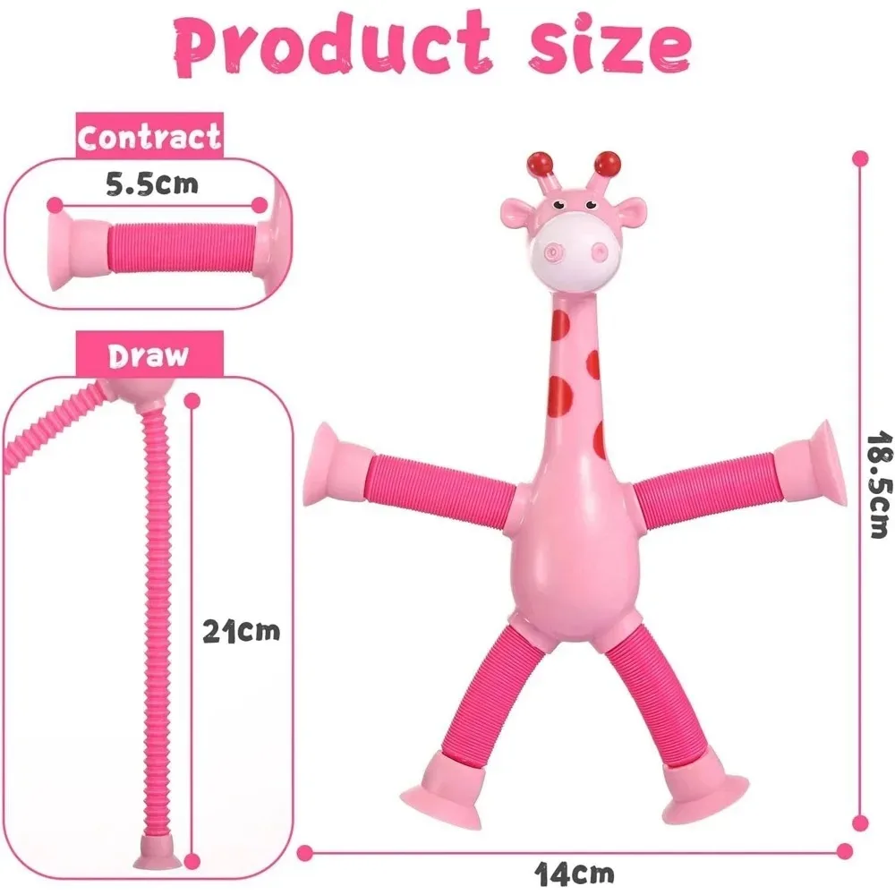 New Cute Cartoon Animal Giraffe Led Magic Sensory Stretch Plastic Suction Pop Tube Fidget Toy Sets