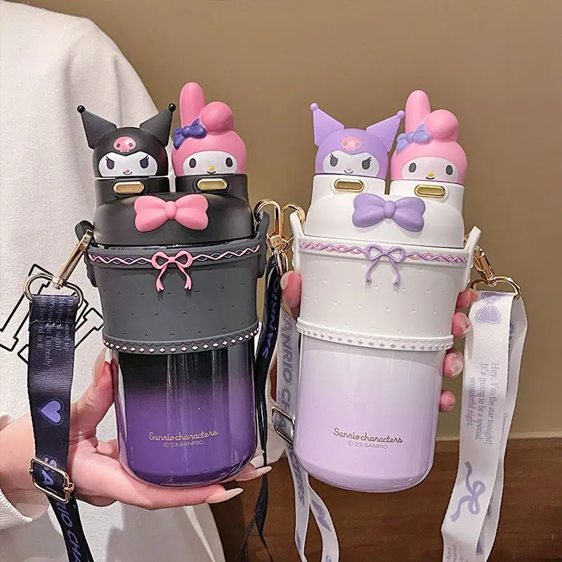 Miniso Sanrio My Melody Vacuum Cup Kuromi Cartoon Cute Purple 316 Stainless Steel Portable Straw Cup