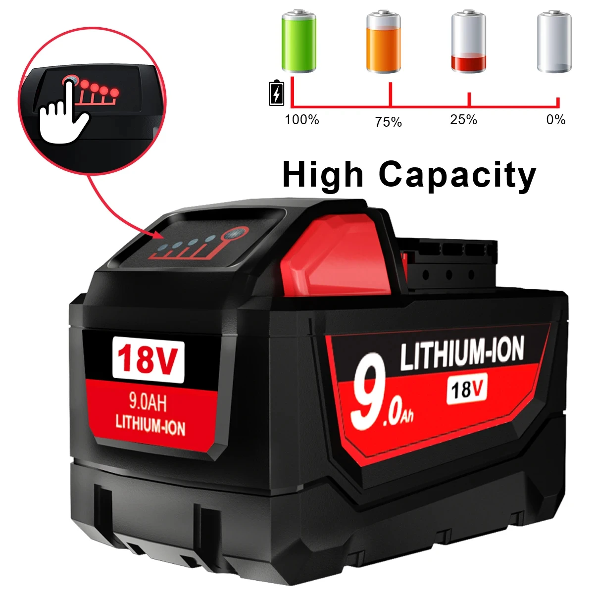 For Milwaukee M18 18V Replacement For Milwaukee M18B5 XC 6000mAH/9000mAH Li-ion battery 48-11-1815 48-11-1850 2604-22 2604-20