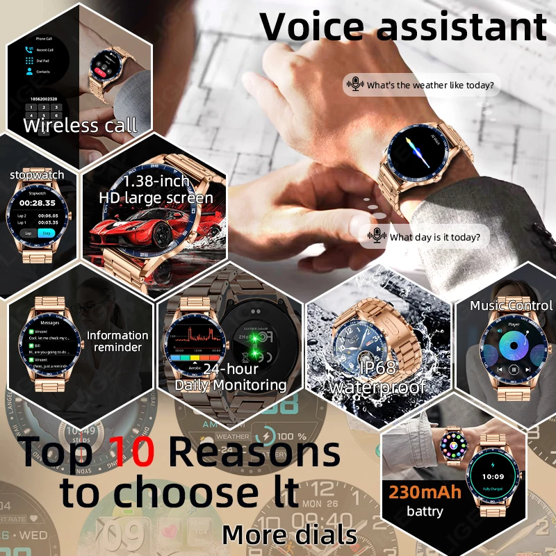 LIGE 2025 New Bluetooth Call Smartwatch Men For Android iOS Phone 1.38" HD Heart Rate Monitor IP68 Waterproof Sport Smart Watch