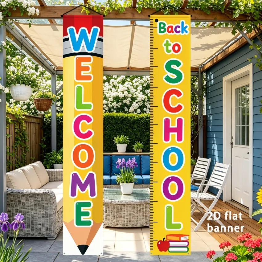 Welcome Back to School Banner Set Pencil Ruler Apple Book Design Classroom Wall Door Yard Decoration Party Supplies