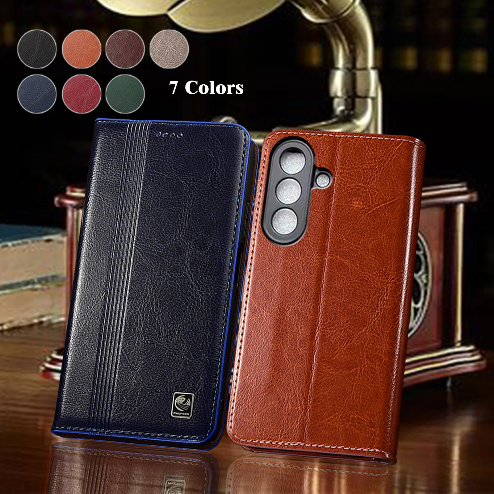 

Genuine Leather Case For Samsung A14 A15 A16 A24 A26 A34 A35 A36 A53 A54 A56 A73 4G 5G Vertical Line Pattern Of Flip Phone Cover