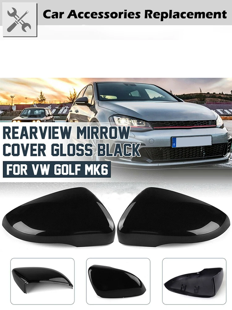 Rhyming glänzend schwarze Rückspiegelabdeckung für VW GOLF 6 MK6 GTI R GTD 2008–2013, seitliche Außenspiegelkappe, Ersatz-Autozubehör
