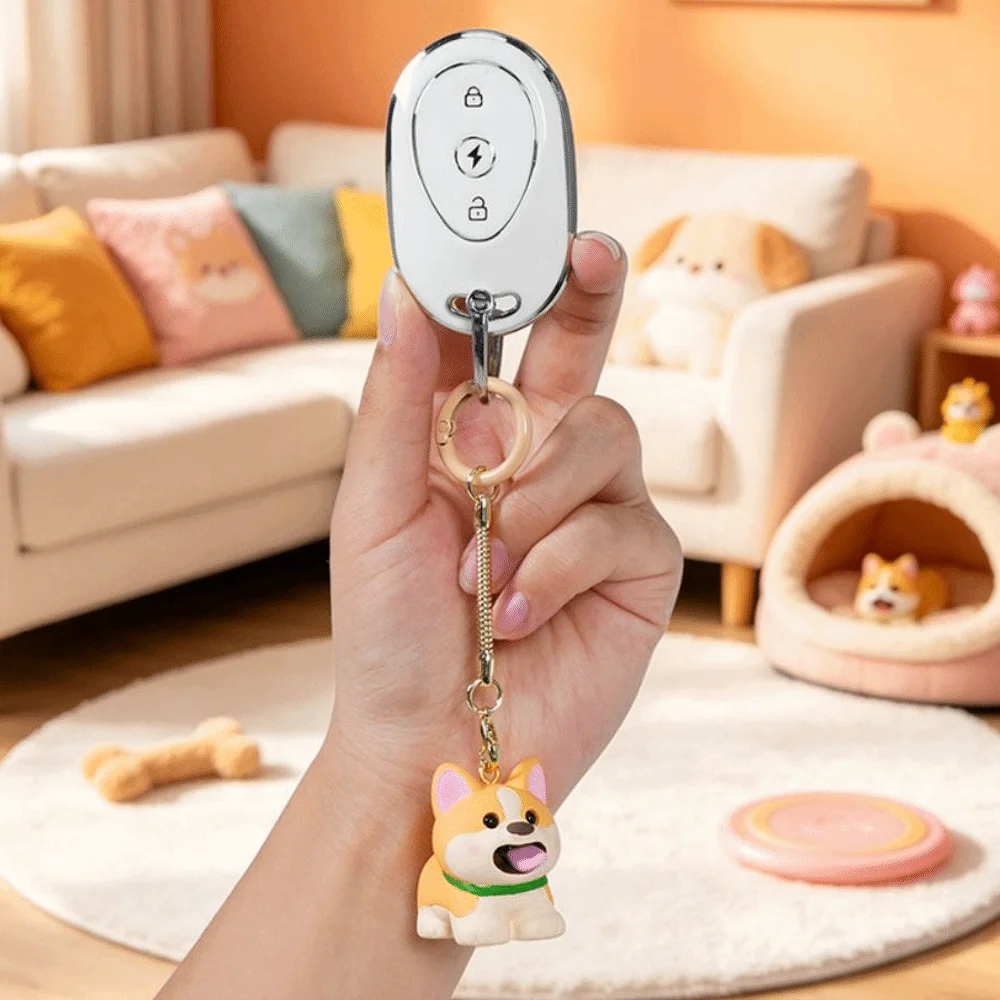 Premium Solid Resin Dog Resin Keychain Vivid Detailing Durable Metal Key Ring Puppy Figurine Bag Charm Compact Lightweight