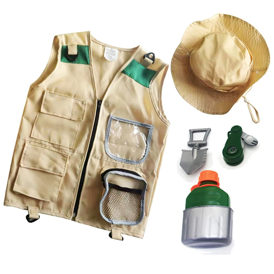 Kids Explorer Outfit with Adventure Vest and Fisherman Hat Sets Fully Equipped Archaeology Themed Role Play and Bug Catching Fun