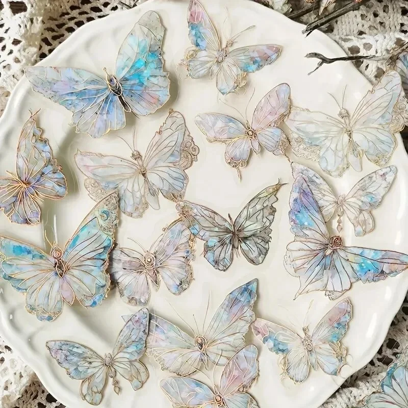 20Pcs Ice Crystal Laser Butterfly adesivi decorativi per animali domestici Retro fai da te manuale materiale Scrapbooking etichetta diario Journal