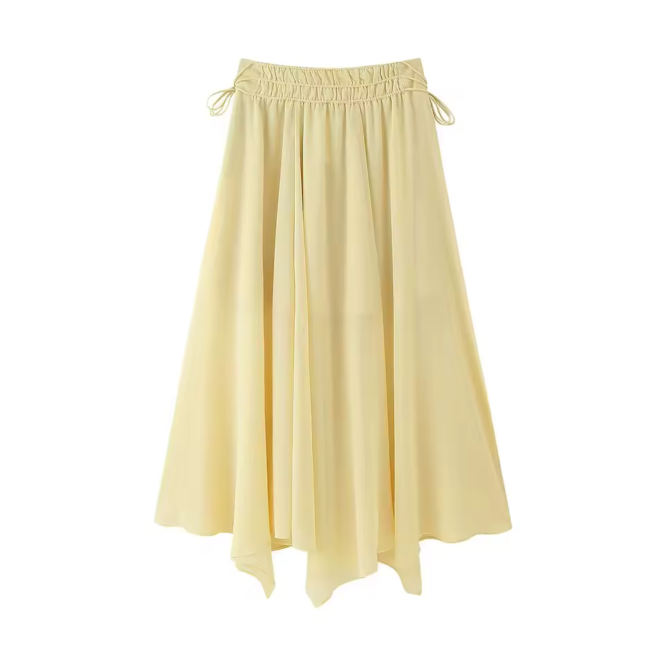 Women's skirt New Summer 2025 Yellow chiffon skirt Waist rope decoration Irregular skirt Personality and fashion - AliExpress 