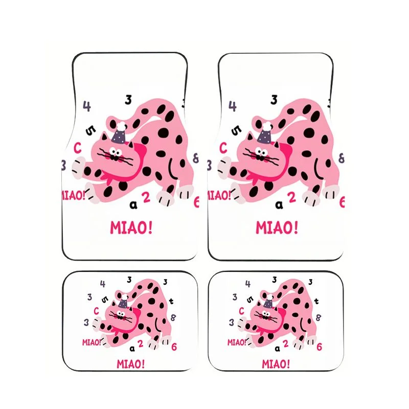 

Pink Leopard Cat Print Universal Car Floor Mats 4Pcs Anti-slip Waterproof Carpet For Women Cute MIAO Design Suit Sedan SUV Truck