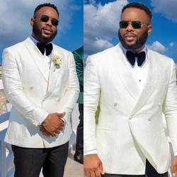 Ivory Floral Pattern Men Wedding Suit 2 Pieces Formal Groom Tuxedos Slim Fit Custom Made Black Pants Suits Jacket