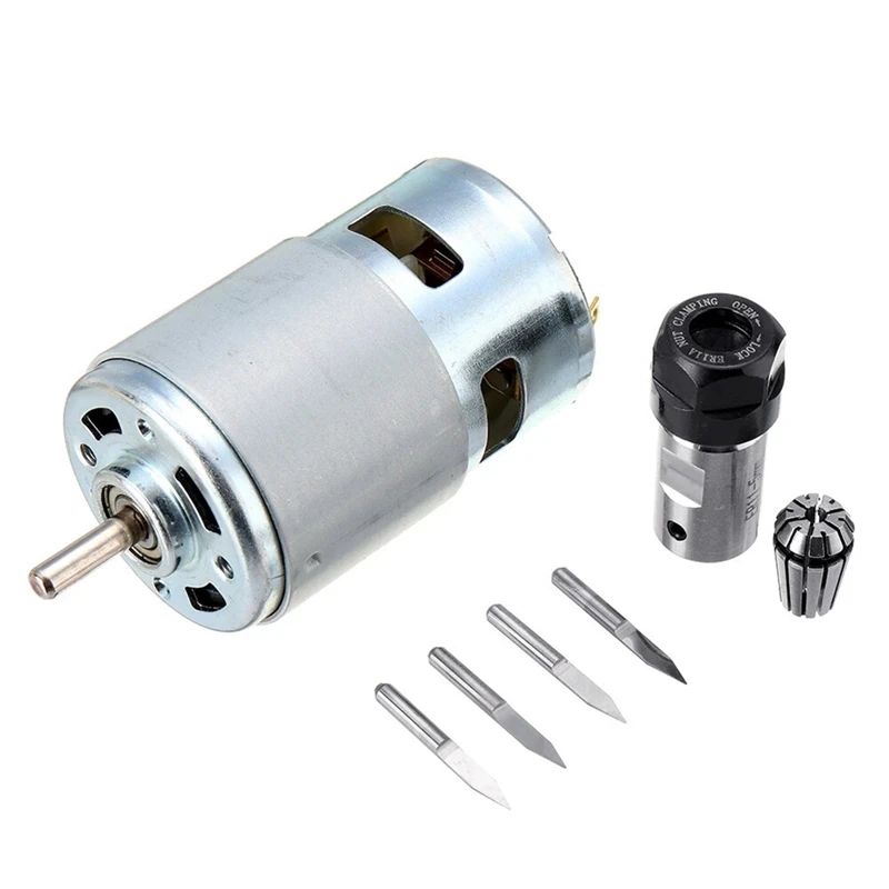 

775DC Motor 12-36V Ball Bearing Spindle Motor With ER11 Extension Rod Carving Cutter For CNC Router Machine