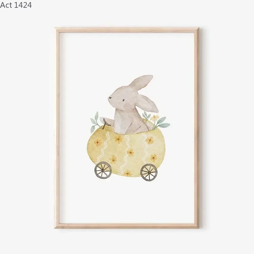 Boho Cartoon Farm Wall Art Canvas Painting Rabbit Fox Bear Bee Mouse Flower Posters Prints Pictures for Baby Kids Room Decor