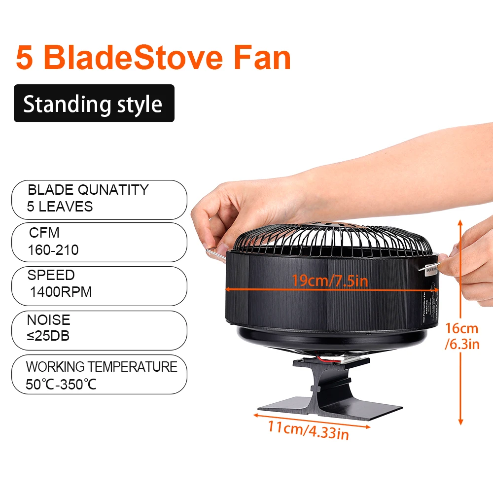 Free Standing 5 Blades Fireplace Fan Heat Powered Fire Heater Log Wood Burner Eco Quiet Fan Log/Wood/Pellet Buring Stove Fan