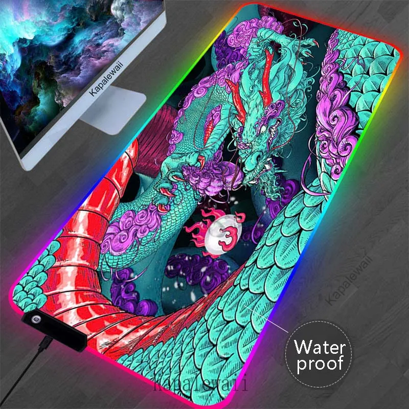 

HD Print Mythical Large Gamer Mouse Pad RGB Gaming Waterproof Mousepad LED Locking Edge Mouse Mat Game Accessories Keyboard Pads