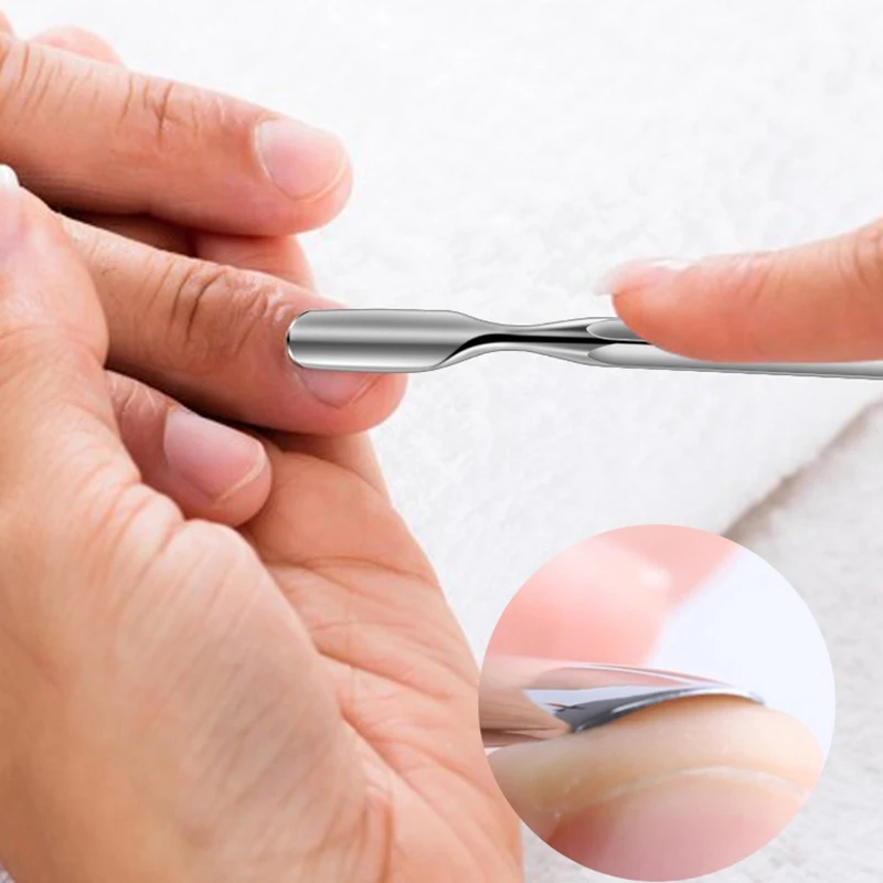 1 stks dubbelzijdige roestvrijstalen nagelriemschuiver dode huid push remover nagel pusher pedicure manicure gereedschap