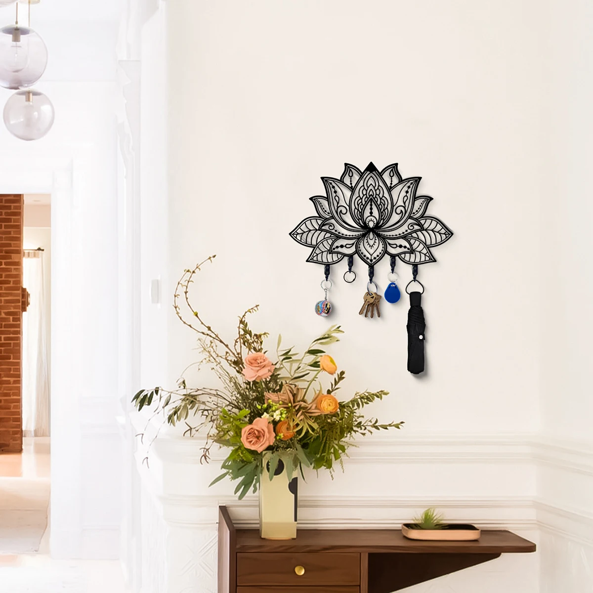 1PC Wall Mounted Creative Lotus Warm Home Decoration Key Holder, Front Door Metal Hook