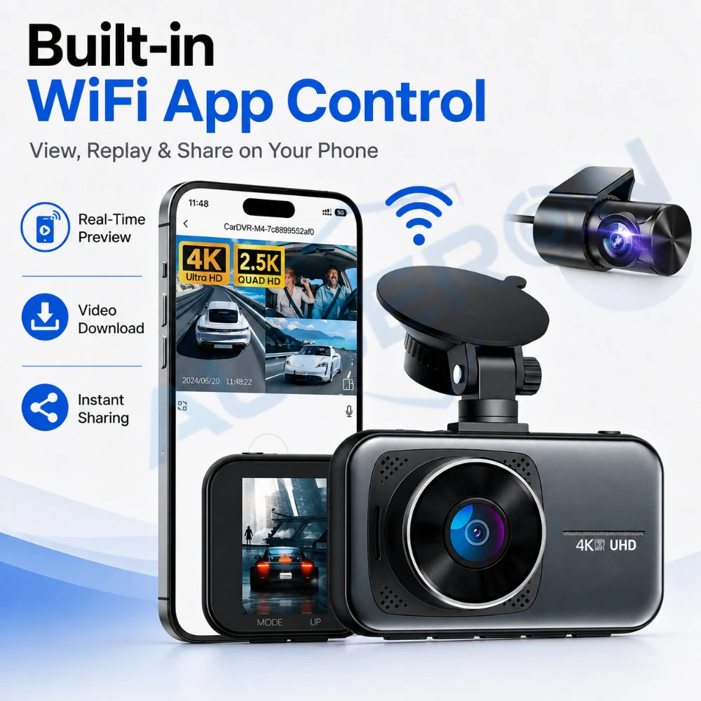 Smart 4K Dash Cam 2.5K Rear Camera WiFi  APP Control Car DVR 170° Wide Angle Car Video Recorder Night Vision G Sensor GPS Track
