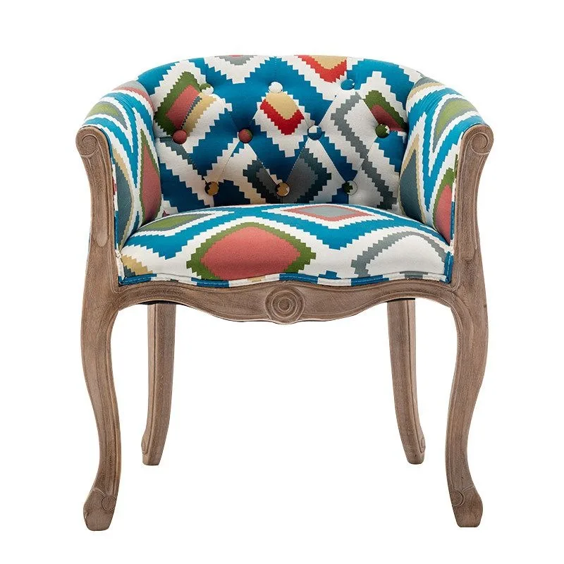 American and European style old home armrest dining chair, retro solid wood chair, wooden soft bag negotiation balcony sofa