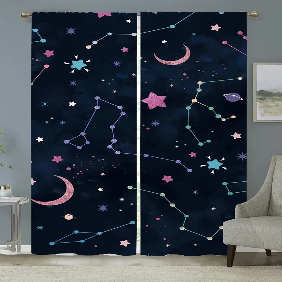 Galaxy Constellation Curtain Night Sky Starry Dream Bedroom Window Drapes 50 Percent Light Filtering
